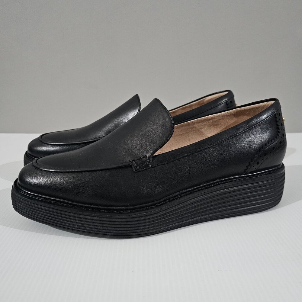 Cole Haan Original Grand Platform Venetian Loafer Womens Black Leather Size 9